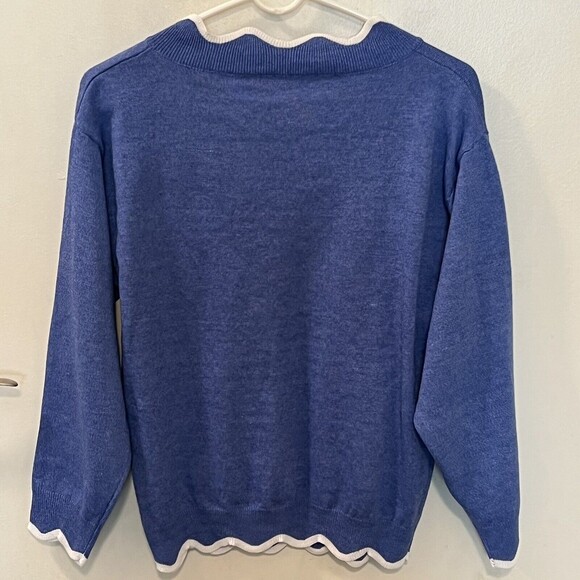 MISSLOOK Womens Blue Knitted Wool Pullover Sweater Scallop Hem Size Medium - Picture 3 of 10